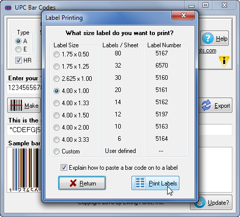 Printing barcode labels